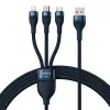 Baseus Cable Universal Flash Series II Cable de Datos y Carga Rápida 3 en 1 (USB-A a Micro + Lightning + Type-C) 66W, 480mbps, 1,2m, Azul (CASS040003)