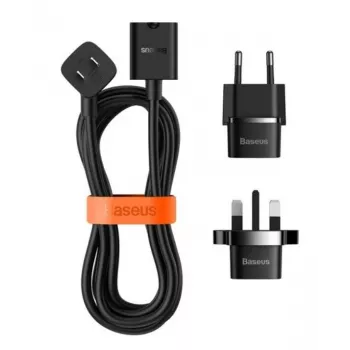 Cable / alargador universal Baseus PowerCombo con regleta mini 1m negro (adaptador de red EU y UK)