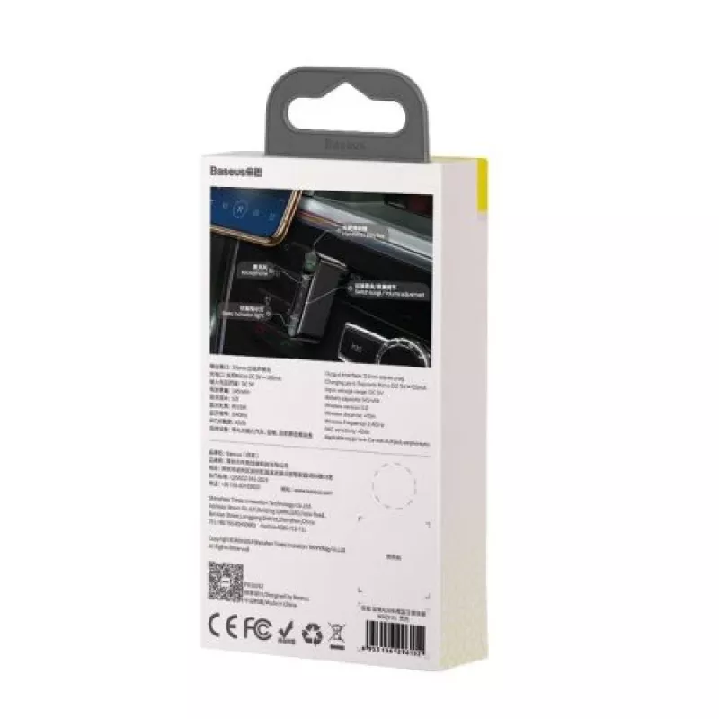Baseus WXQY-01 Receptor Bluetooth 5.0 AUX para coche con función de carga Micro-USB – alcance 10 m, 145 mAh, negro