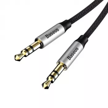 Baseus Yiven M30 Cable de audio de 3,5 mm (jack a jack) – 1 m, trenzado de nailon, dorado, negro/plata