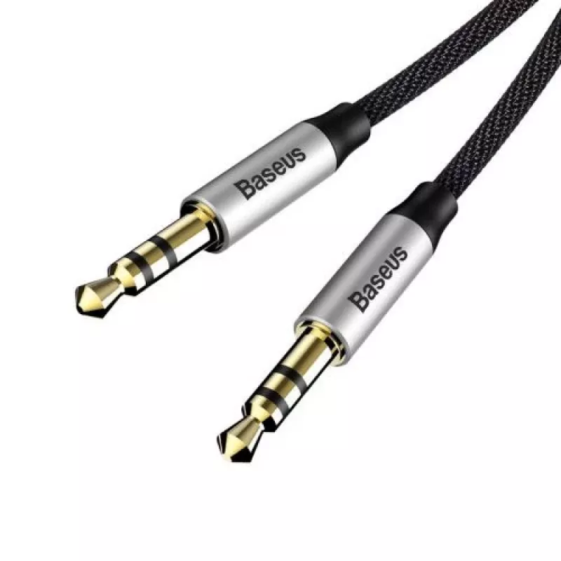 Baseus Yiven M30 Cable de audio de 3,5 mm (jack a jack) – 1 m, trenzado de nailon, dorado, negro/plata