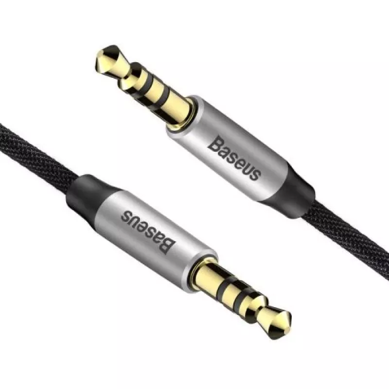 Baseus Yiven M30 Cable de audio de 3,5 mm (jack a jack) – 1 m, trenzado de nailon, dorado, negro/plata