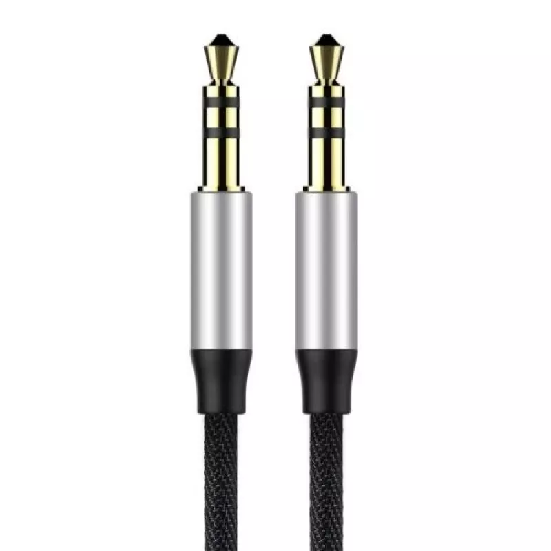 Baseus Yiven M30 Cable de audio de 3,5 mm (jack a jack) – 1 m, trenzado de nailon, dorado, negro/plata