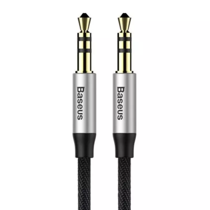 Baseus Yiven M30 Cable de audio de 3,5 mm (jack a jack) – 1 m, trenzado de nailon, dorado, negro/plata