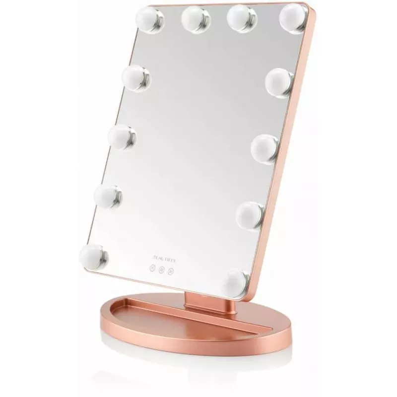 Beautifly GlamourVue espejo de maquillaje LED con 3 modos de luz, atenuación continua, aumento 1x/5x, panel táctil, recargable 2000mAh, USB-C, Blanco