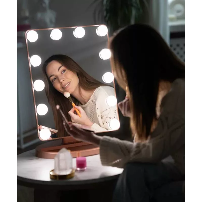 Beautifly GlamourVue espejo de maquillaje LED con 3 modos de luz, atenuación continua, aumento 1x/5x, panel táctil, recargable 2000mAh, USB-C, Blanco