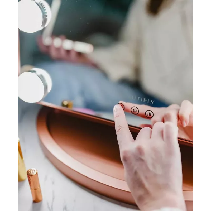 Beautifly GlamourVue espejo de maquillaje LED con 3 modos de luz, atenuación continua, aumento 1x/5x, panel táctil, recargable 2000mAh, USB-C, Blanco