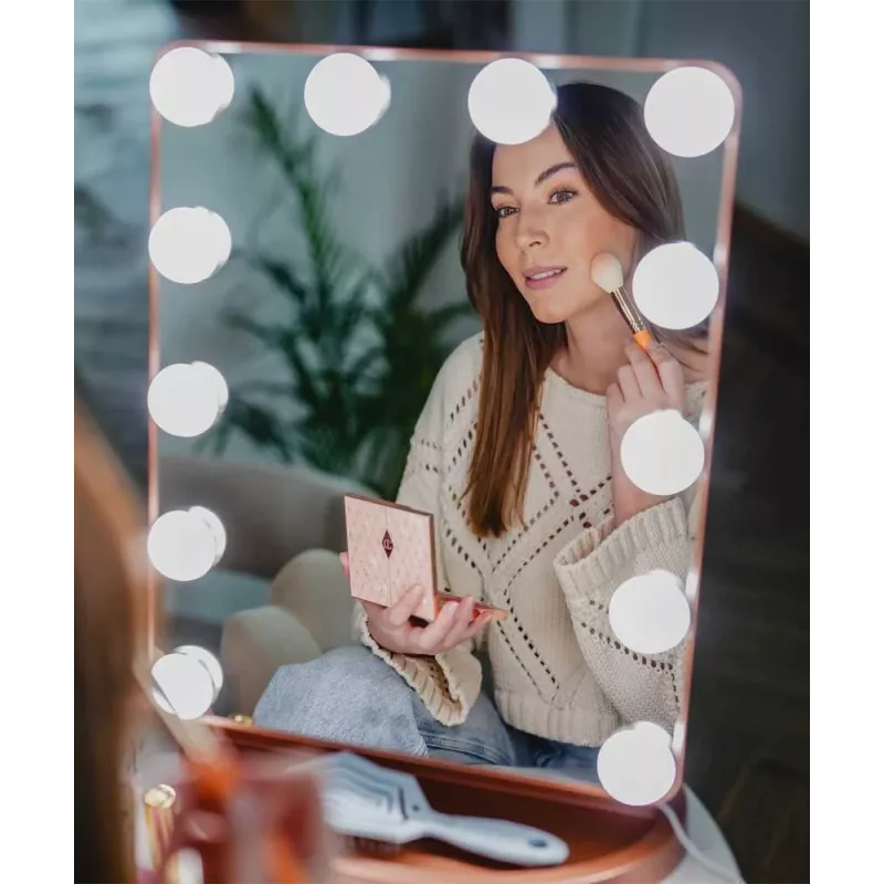 Beautifly GlamourVue espejo de maquillaje LED con 3 modos de luz, atenuación continua, aumento 1x/5x, panel táctil, recargable 2000mAh, USB-C, Blanco