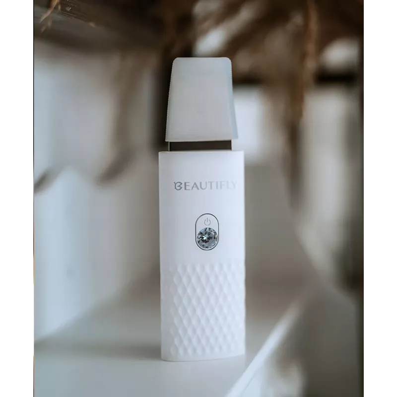 Beautifly Peeling Scrub Mini - dispositivo facial de cavitación ultrasónica con microcorriente EMS, Blanco oro rosa