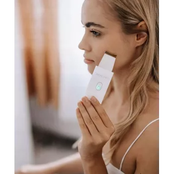 Beautifly Peeling Scrub Mini - dispositivo facial de cavitación ultrasónica con microcorriente EMS, Blanco oro rosa
