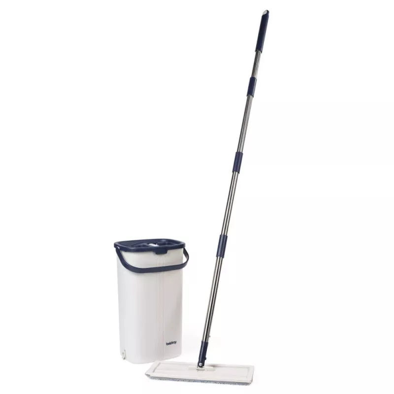 Beldray LA00000008EU7 set de fregona plana y cubo – gris/azul, 5L con escurrido automático, mango telescópico, microfibra