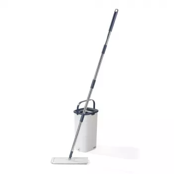 Beldray LA00000008EU7 set de fregona plana y cubo – gris/azul, 5L con escurrido automático, mango telescópico, microfibra