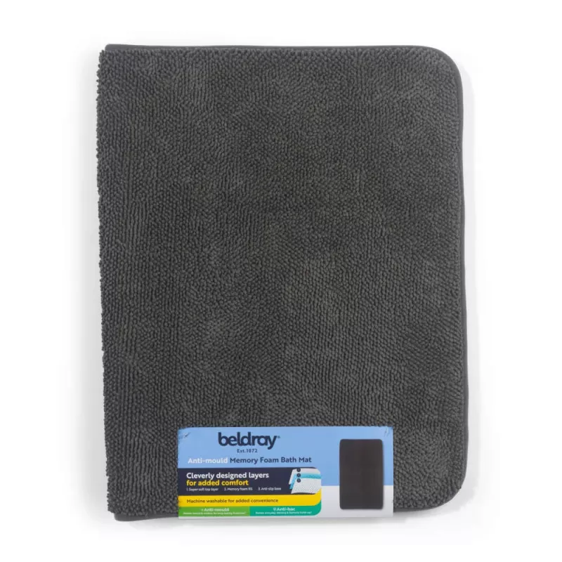 Beldray LA00000099CHEU7 alfombrilla de baño de espuma viscoelástica antimoho 50 x 80 cm, gris
