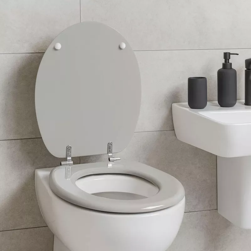 Beldray LA032355PGRY asiento de inodoro de madera, blanco - cierre suave en D con bisagras de liberación rápida