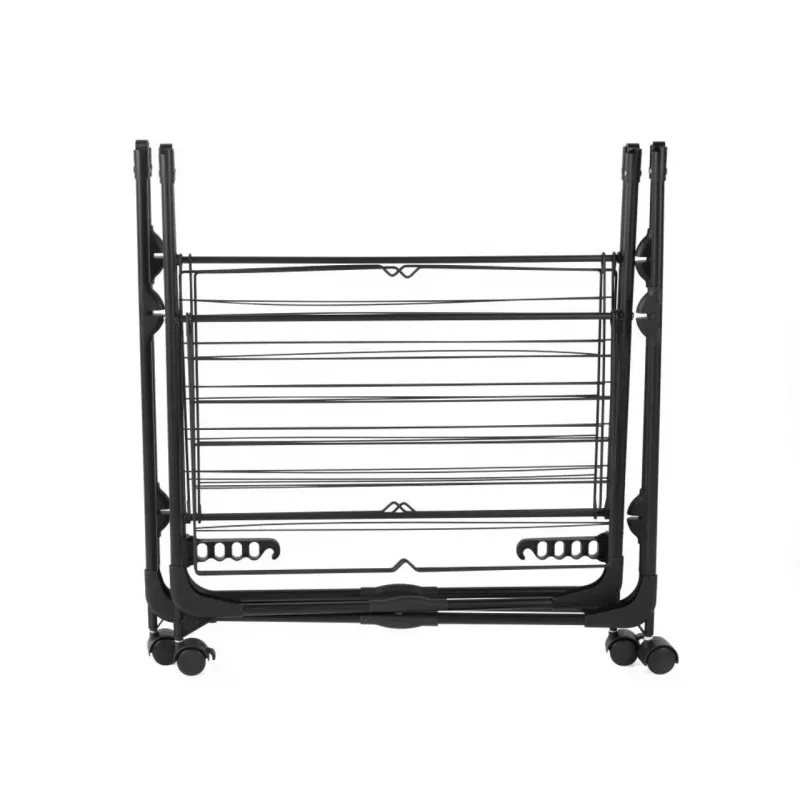 Beldray LA035747BLKFSDUFEU7 tendedero torre 30 metros - estante de secado plegable de 3 niveles con ruedas, negro/gris