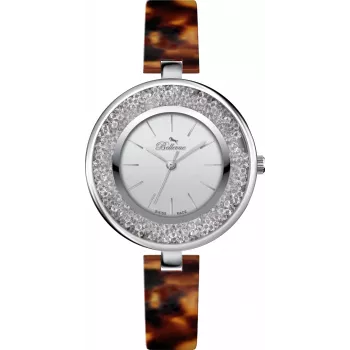 BELLEVUE D71 reloj analógico de cuarzo para mujer 33mm caja de acero inoxidable esfera blanca correa de piel negra