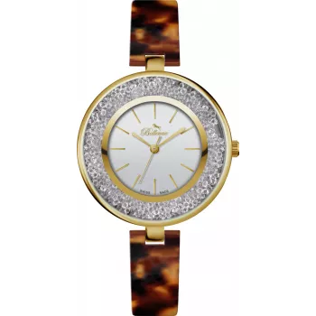 BELLEVUE D72 Reloj de mujer cuarzo analógico 33mm esfera plateada correa de piel negra