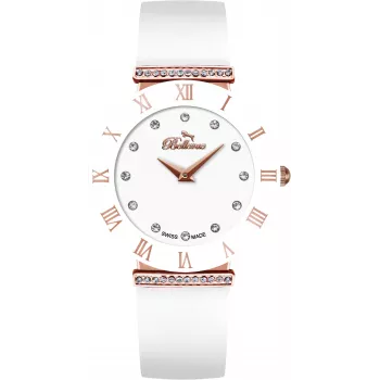 BELLEVUE E120 reloj analógico de cuarzo para mujer 26mm caja de acero inoxidable esfera blanca correa de piel negra