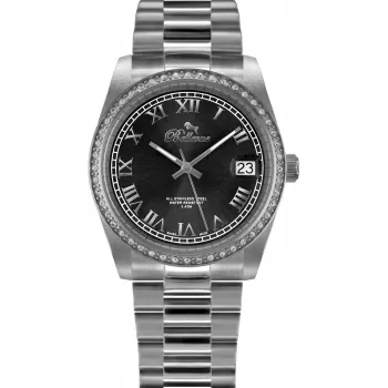 BELLEVUE reloj de mujer H1 de cuarzo 35mm esfera plateada correa de piel negra