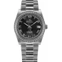 BELLEVUE reloj de mujer H1 de cuarzo 35mm esfera plateada correa de piel negra