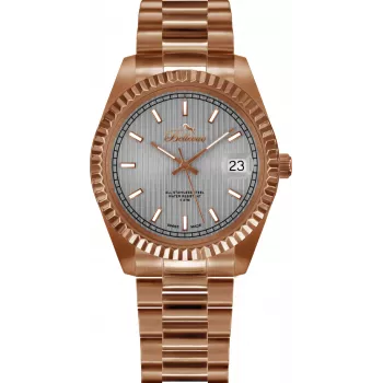 Reloj de pulsera de cuarzo analógico de mujer BELLEVUE H27 38 mm esfera plateada correa de piel negra