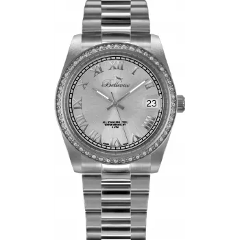 BELLEVUE reloj de mujer H3 de cuarzo 36mm acero inoxidable esfera blanca piel negra