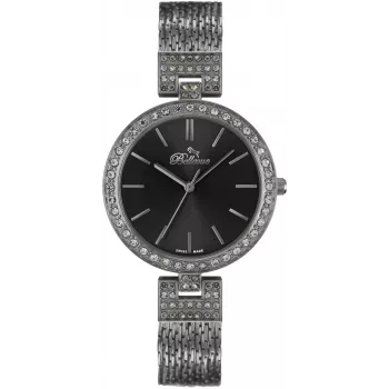 Reloj mujer BELLEVUE B25 35mm cuarzo analógico esfera plateada correa de piel negra