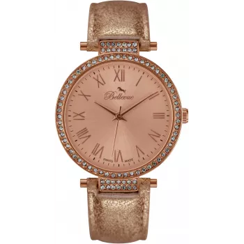 BELLEVUE Woman B39 35mm reloj de cuarzo esfera plateada correa de piel negra