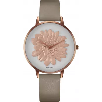BELLEVUE Reloj de pulsera de mujer B43-1 cuarzo 40mm esfera plateada correa de piel negra