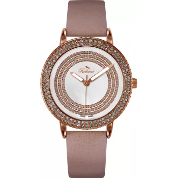 BELLEVUE Reloj de mujer B45 35mm cuarzo analógico caja de acero inoxidable esfera plateada correa de piel negra