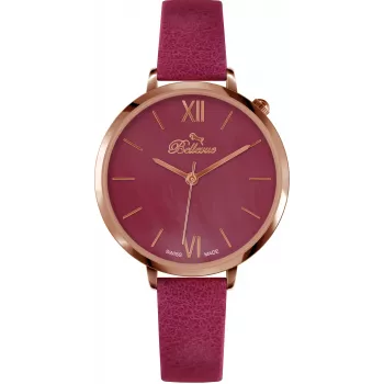 Reloj de mujer BELLEVUE B50 35 mm de cuarzo analógico esfera plateada correa de piel negra