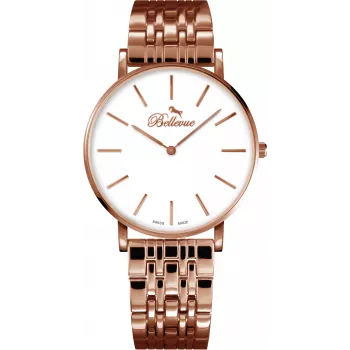 BELLEVUE Woman D32 40mm reloj analógico de cuarzo esfera plateada correa de piel negra
