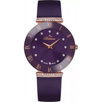 BELLEVUE Woman E114 26mm Reloj analógico de cuarzo esfera plateada correa de piel negra