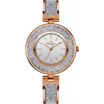 BELLEVUE Woman E68 Reloj de cuarzo analógico de 33 mm con correa de piel auténtica