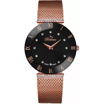BELLEVUE Woman F102 26mm reloj analógico de cuarzo esfera blanca correa de piel negra