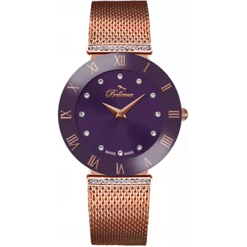 BELLEVUE Mujer F114 Reloj analógico de cuarzo 26mm acero inoxidable piel negro