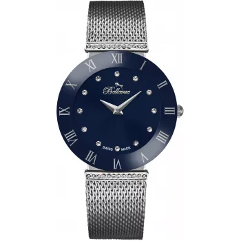 BELLEVUE Reloj mujer F130 cuarzo analógico 26mm caja de acero inoxidable correa de cuero esfera blanca