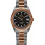 BELLEVUE reloj de mujer H19 38mm analógico de cuarzo esfera plateada correa de piel negra