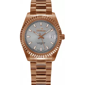BELLEVUE Woman H28 30mm reloj analógico de cuarzo esfera plateada correa de piel negra