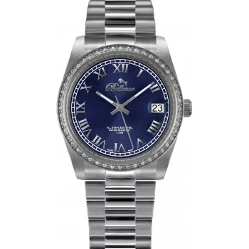 BELLEVUE Woman H5 Reloj de mujer 35mm de cuarzo analógico carcasa de acero inoxidable correa de piel auténtica esfera marrón plateada