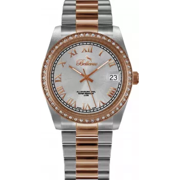 BELLEVUE Woman I21 Reloj analógico de cuarzo 36mm esfera plateada correa de piel negra