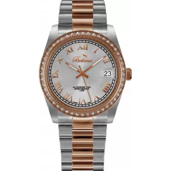 BELLEVUE Woman I22 reloj de cuarzo suizo 27 mm esfera blanca correa de piel negra