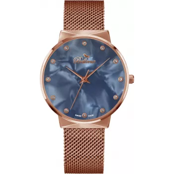 BELLEVUE Reloj de mujer B11 cuarzo analógico 33mm caja de acero inoxidable correa de piel auténtica