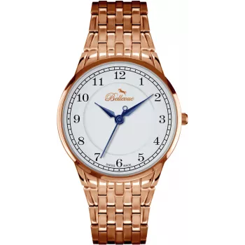 Reloj de mujer BELLEVUE A48 36 mm oro rosa acero inoxidable piel marrón