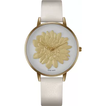 BELLEVUE Reloj mujer B42-1 40mm acero inoxidable cuarzo analógico esfera blanca correa de piel negra
