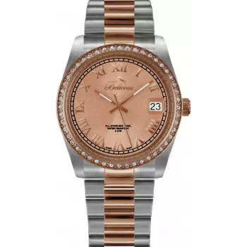 Bellevue Reloj de mujer I23 35mm acero inoxidable cuarzo analógico esfera plateada correa de piel negra