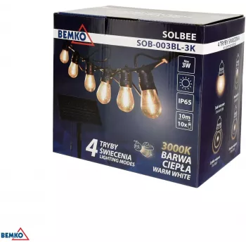 BEMKO SOLBEE Cadena de luces LED solares para jardín 10 LEDs 10 m blanco cálido 3000K IP65 negro