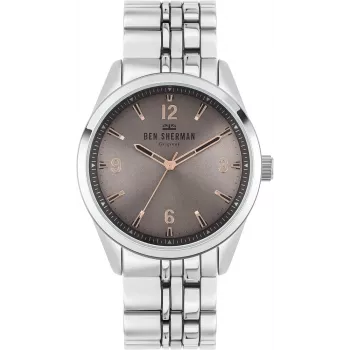 BEN SHERMAN Reloj analógico de cuarzo de hombre WB057ESM 43mm acero inoxidable esfera azul correa de malla plateada