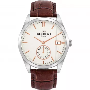 BEN SHERMAN reloj hombre WB039T 43mm correa de piel marrón esfera negra