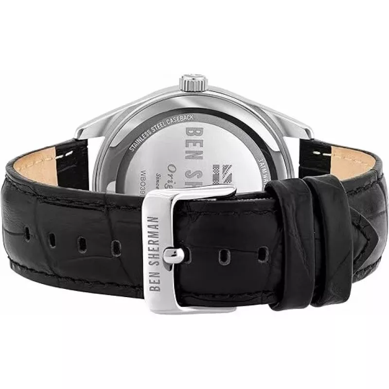 BEN SHERMAN reloj para hombre WB039UB 43mm esfera negra correa de piel sintética negra